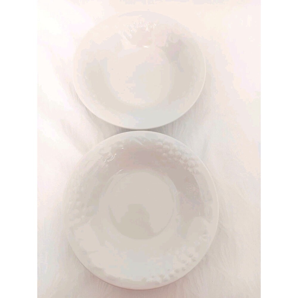 Vintage Philippe Richard "Fruit" White Embossed Rim Soup Pasta Bowls - Set of 2